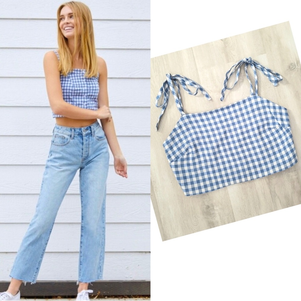 Blue Gingham Checkered cropped cami size XS